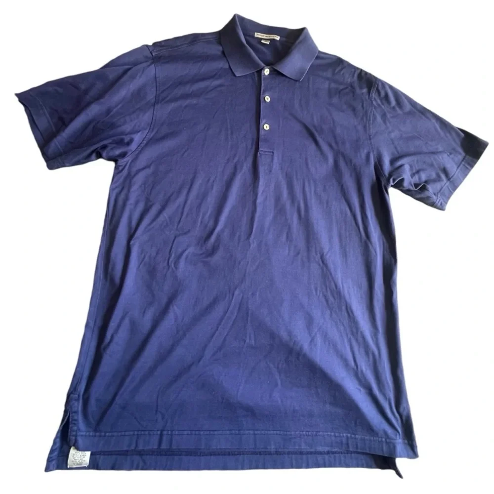 Men's Peter Millar Korea Blue Polo Shirt Golf Tee Medium 100% Cotton Hiking - Picture 1 of 8